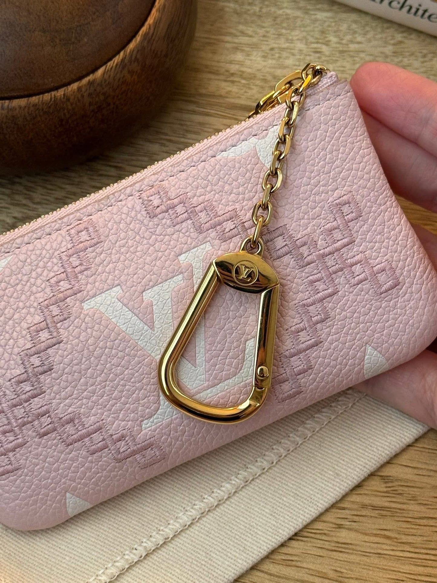 LV Broderies Key Pouch Pink