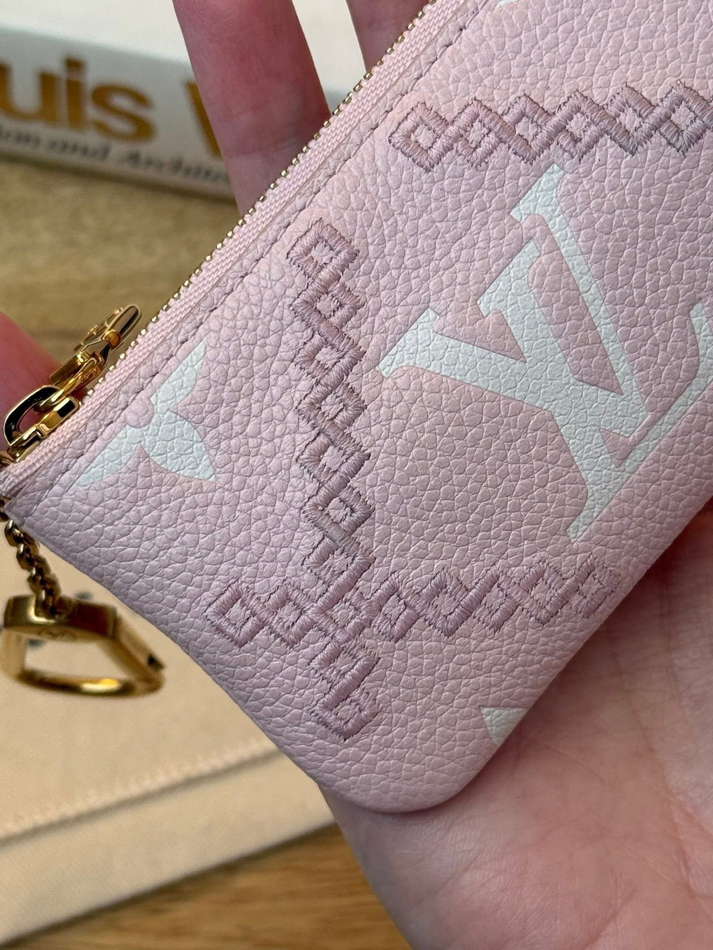 LV Broderies Key Pouch Pink