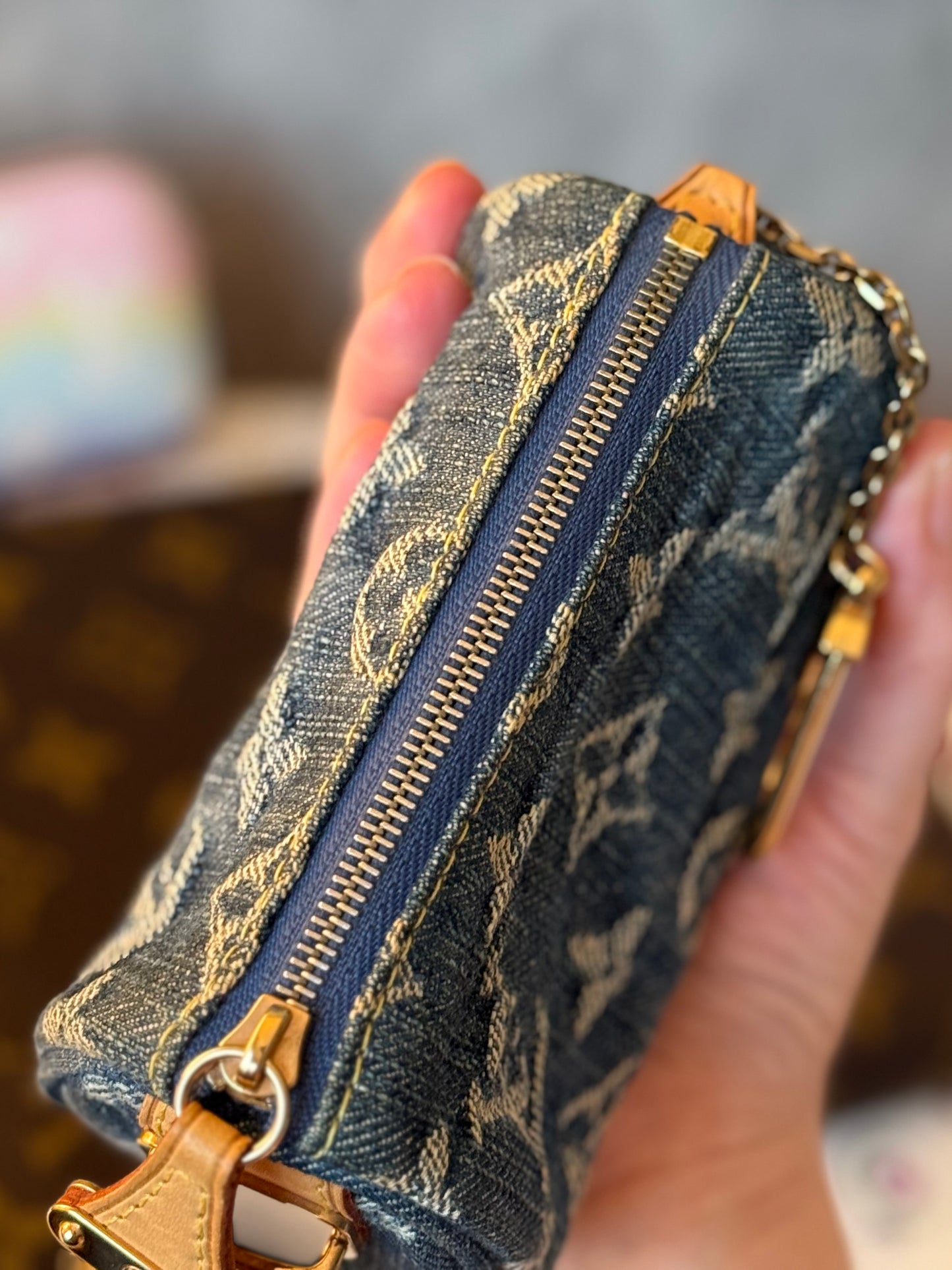 LV Denim Pochette Speedy Key Pouch