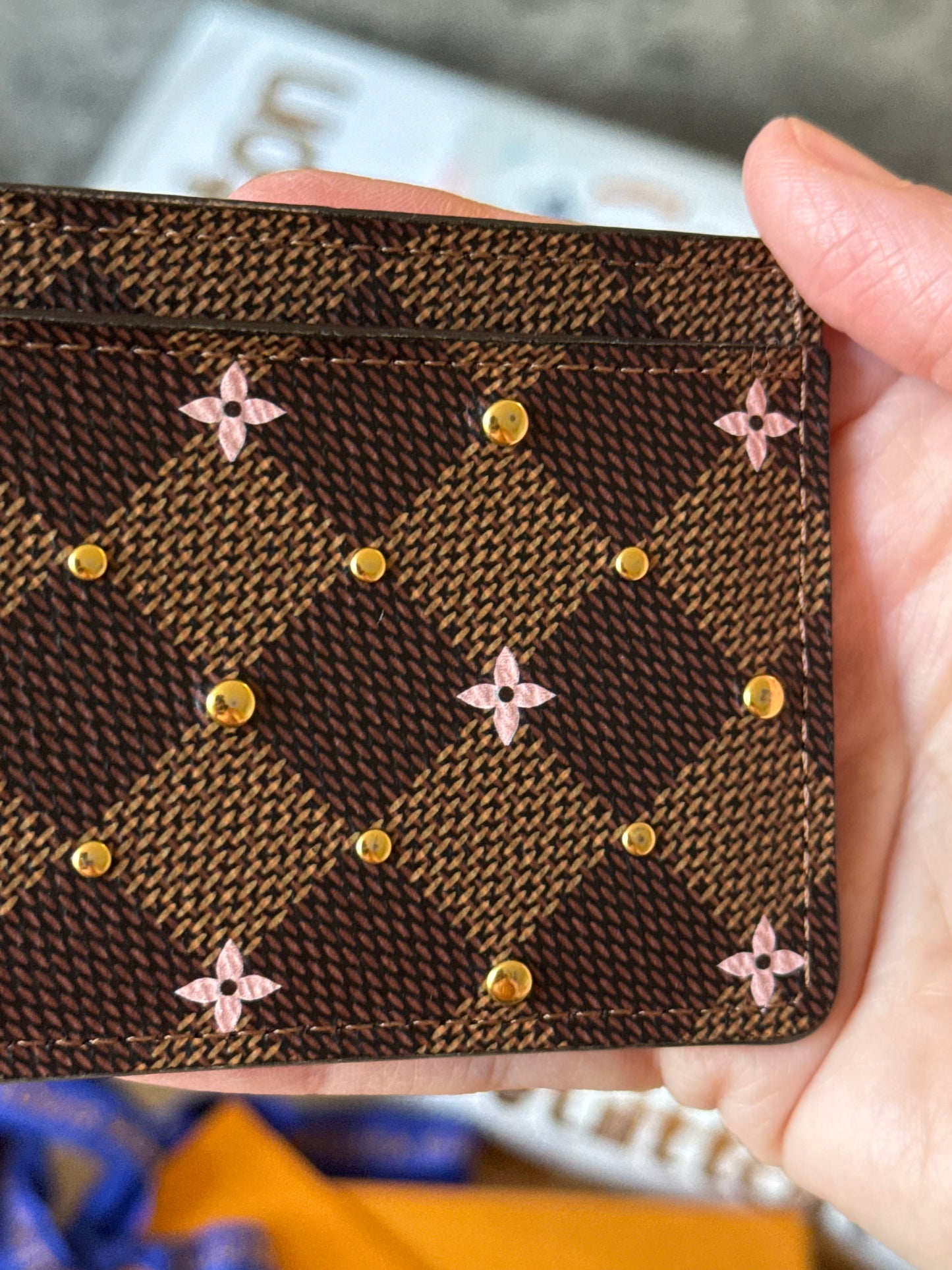 LV DE Studded Flower Card Holder
