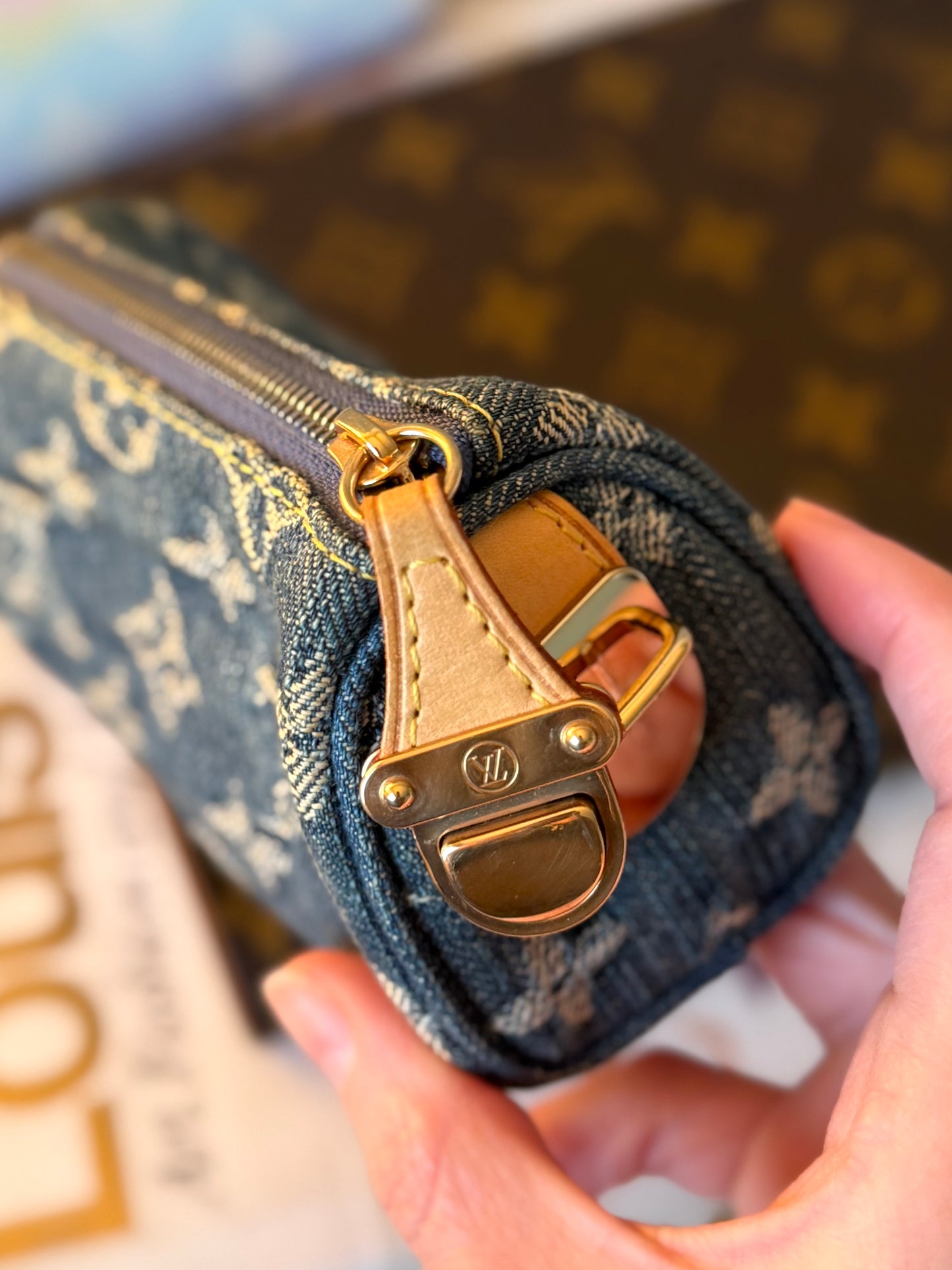 LV Denim Pochette Speedy Key Pouch