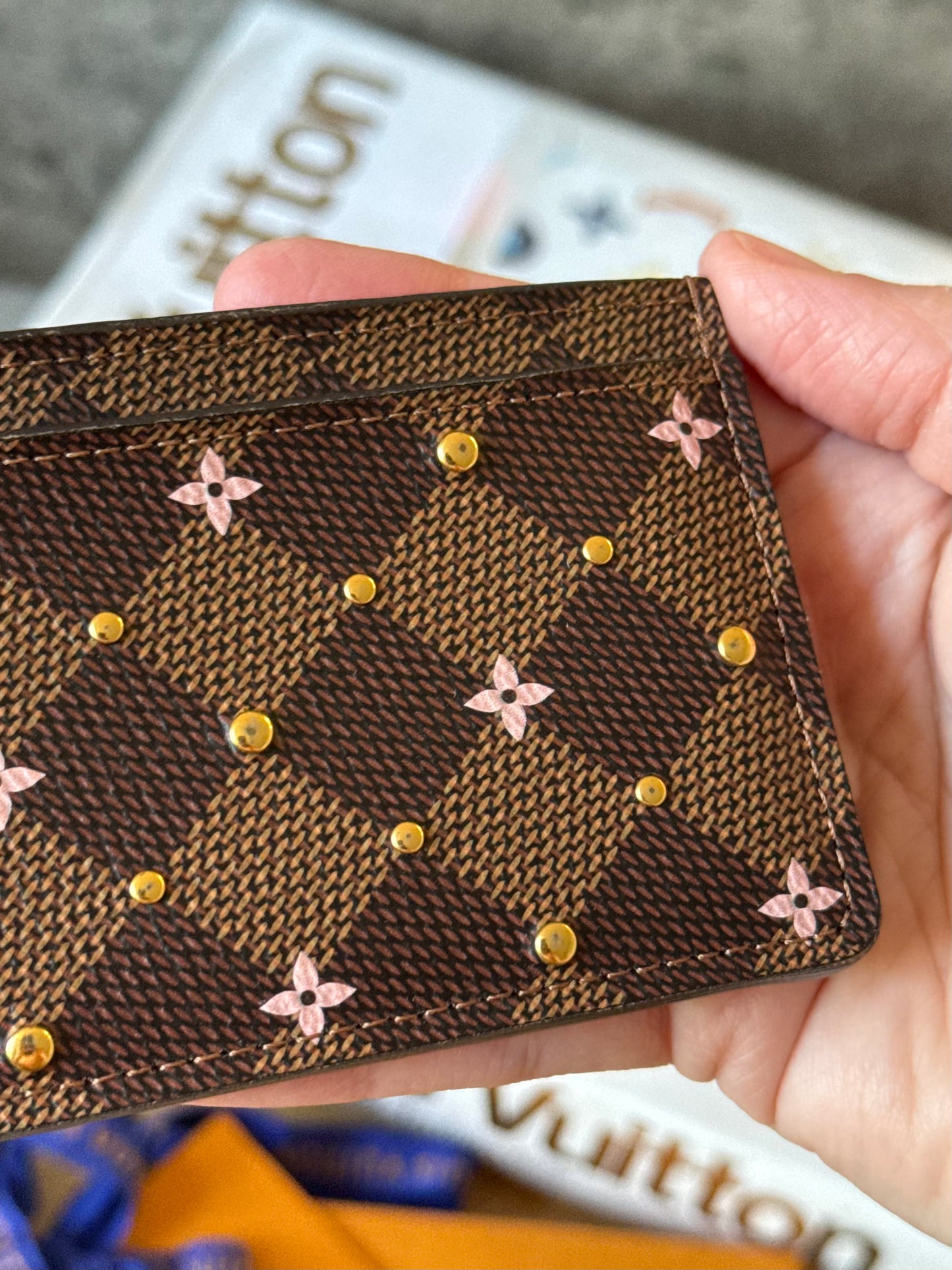 LV DE Studded Flower Card Holder