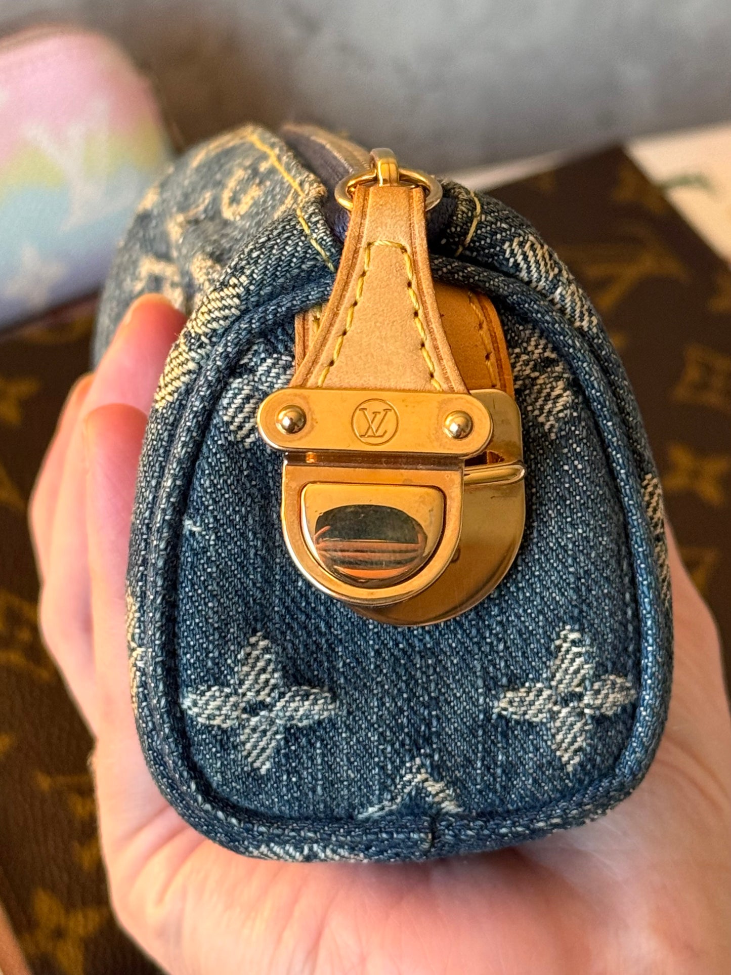 LV Denim Pochette Speedy Key Pouch